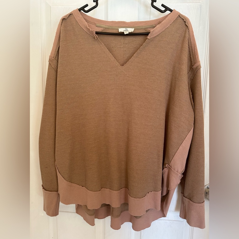 Drop shoulder waffle top